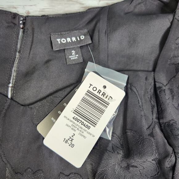 Torrid Peplum Chiffon Clip Floral Puff Sleeve Top 2X - Picture 9 of 12